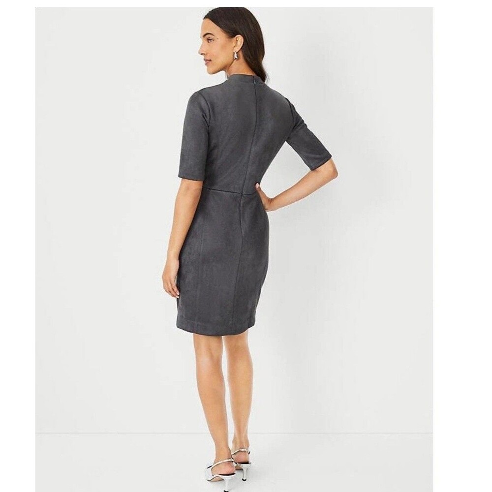 NWT Ann Taylor Dress Sz 8 Gray Faux Suede Mock Neck Short Sleeve Sheath MP $159 - Picture 3 of 15